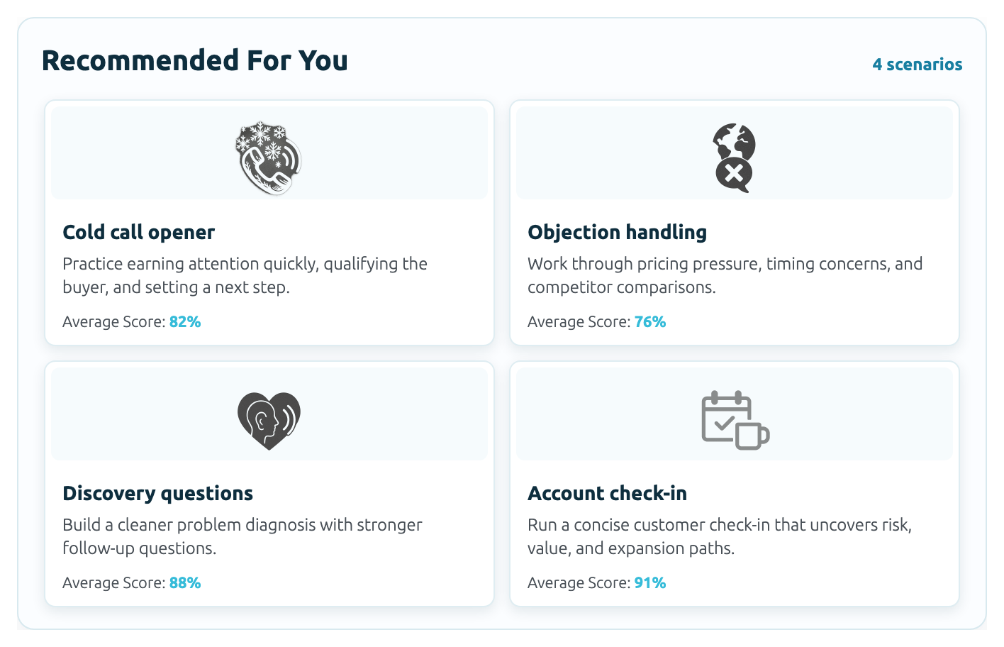 Skylar practice scenario recommendations widget shown inside ChatGPT