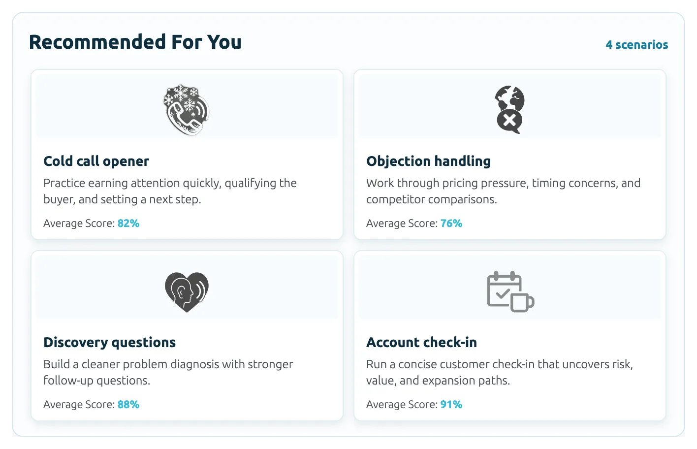 Skylar practice scenario recommendations shown inside ChatGPT