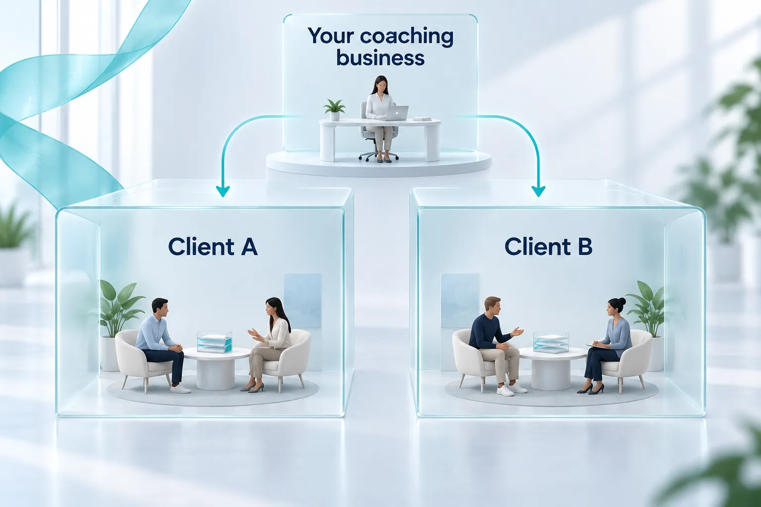 One coaching business overseeing two separate client workspaces, Client A and Client B.