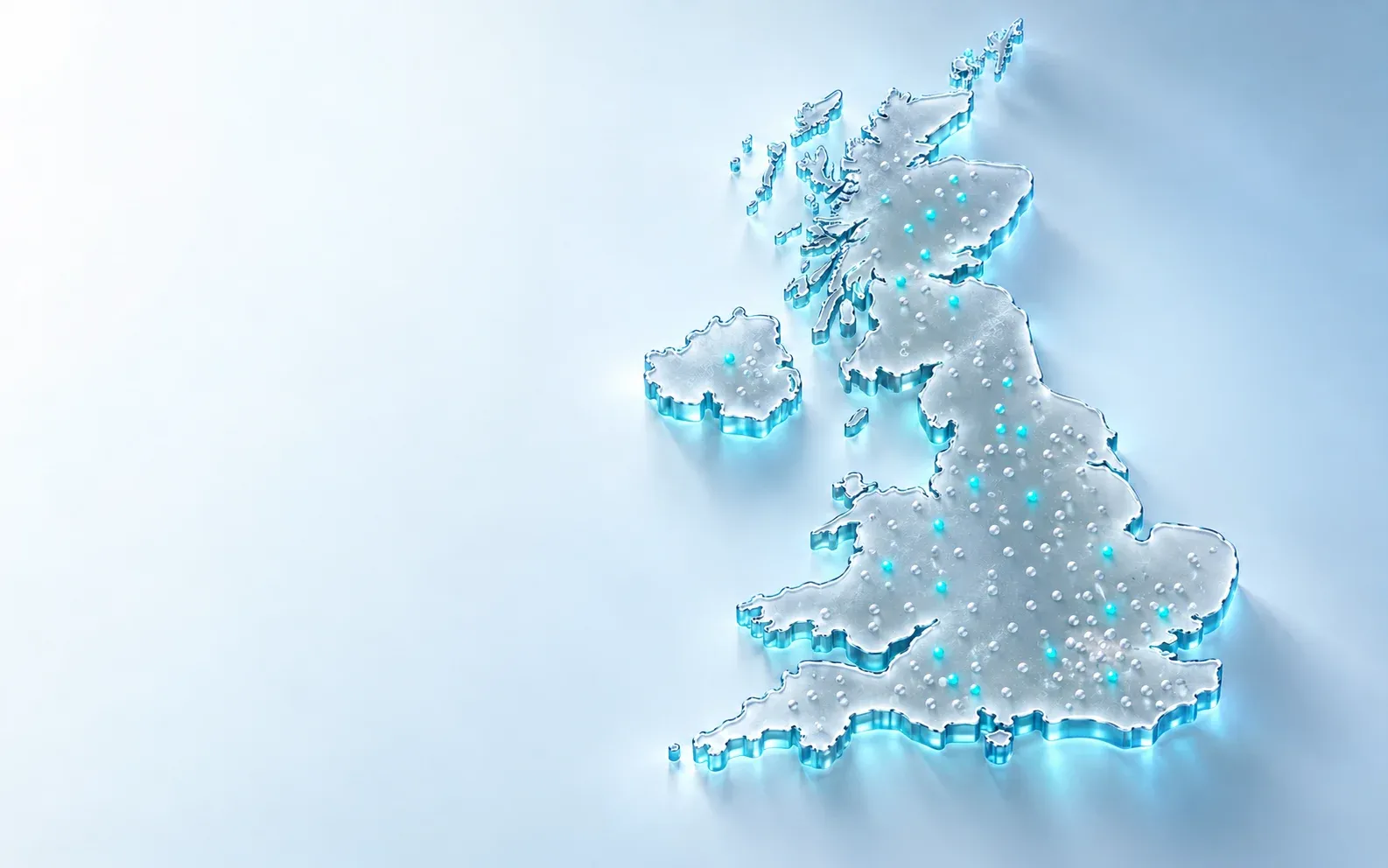 Glass map of the UK with highlighted points for training firms