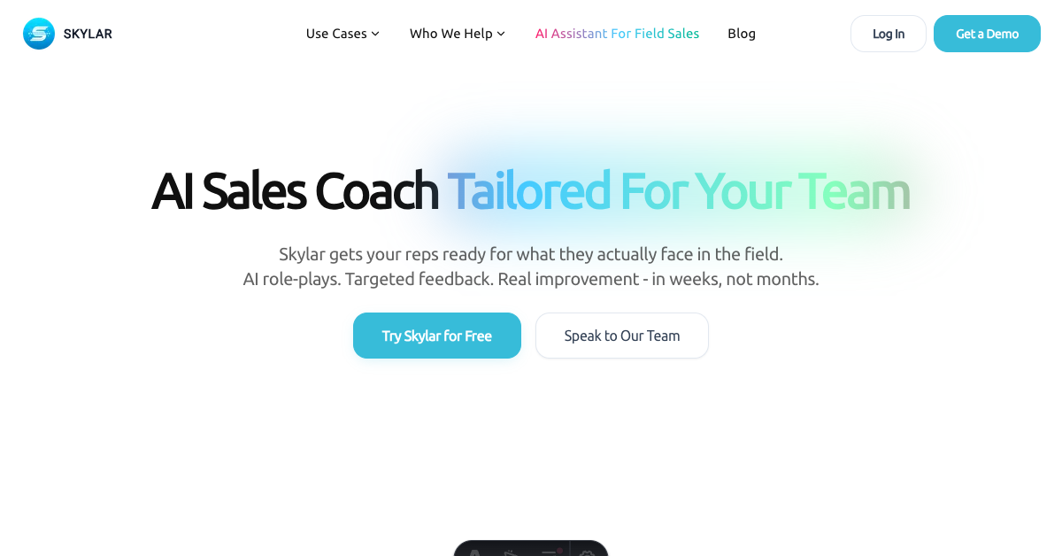 Skylar AI roleplay and feedback interface for a sales team