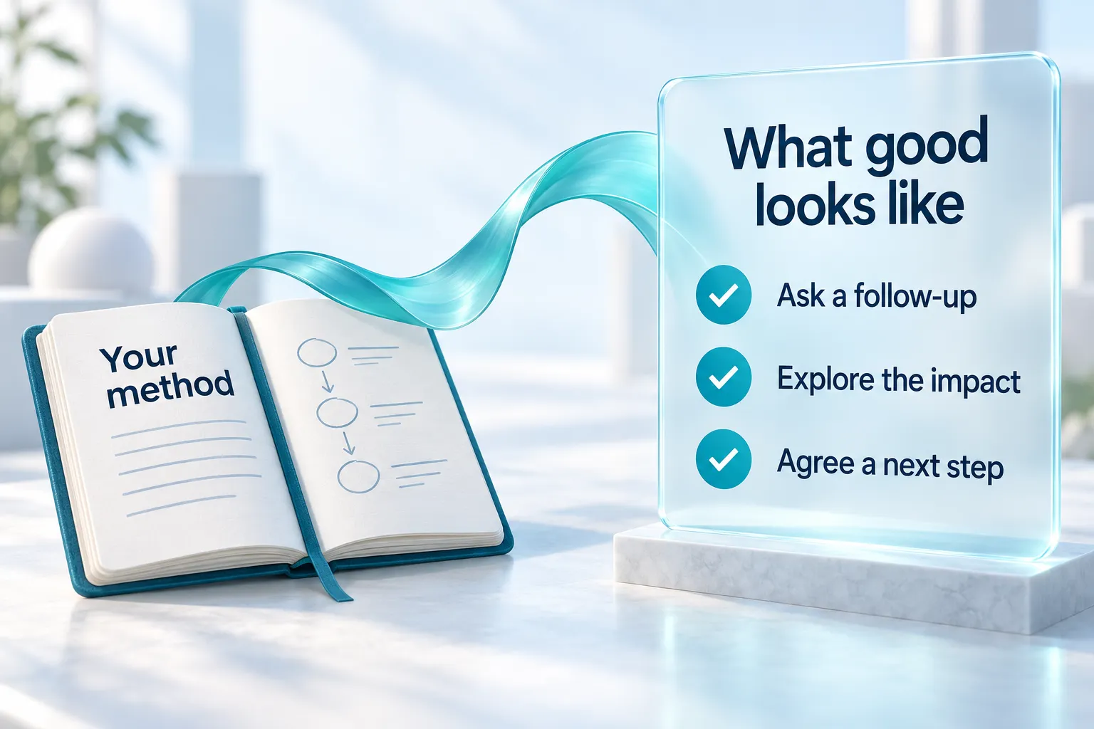 Translate your coaching method into observable behaviors: ask a follow-up, explore the impact, and agree a next step.