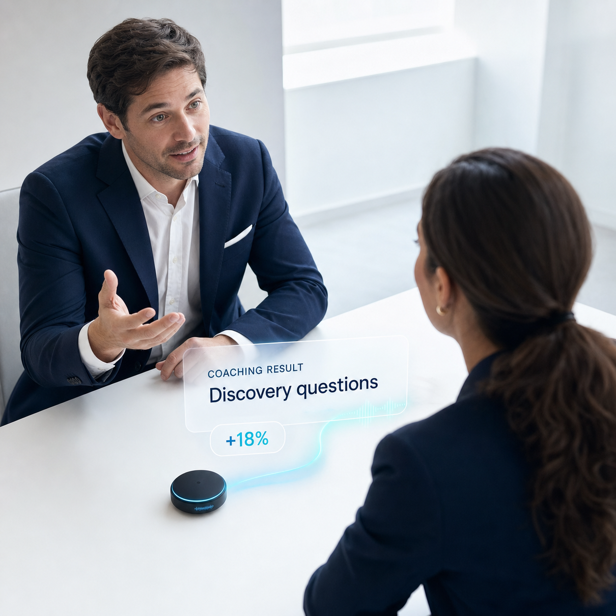 A sales conversation being recorded and reviewed by Skylar