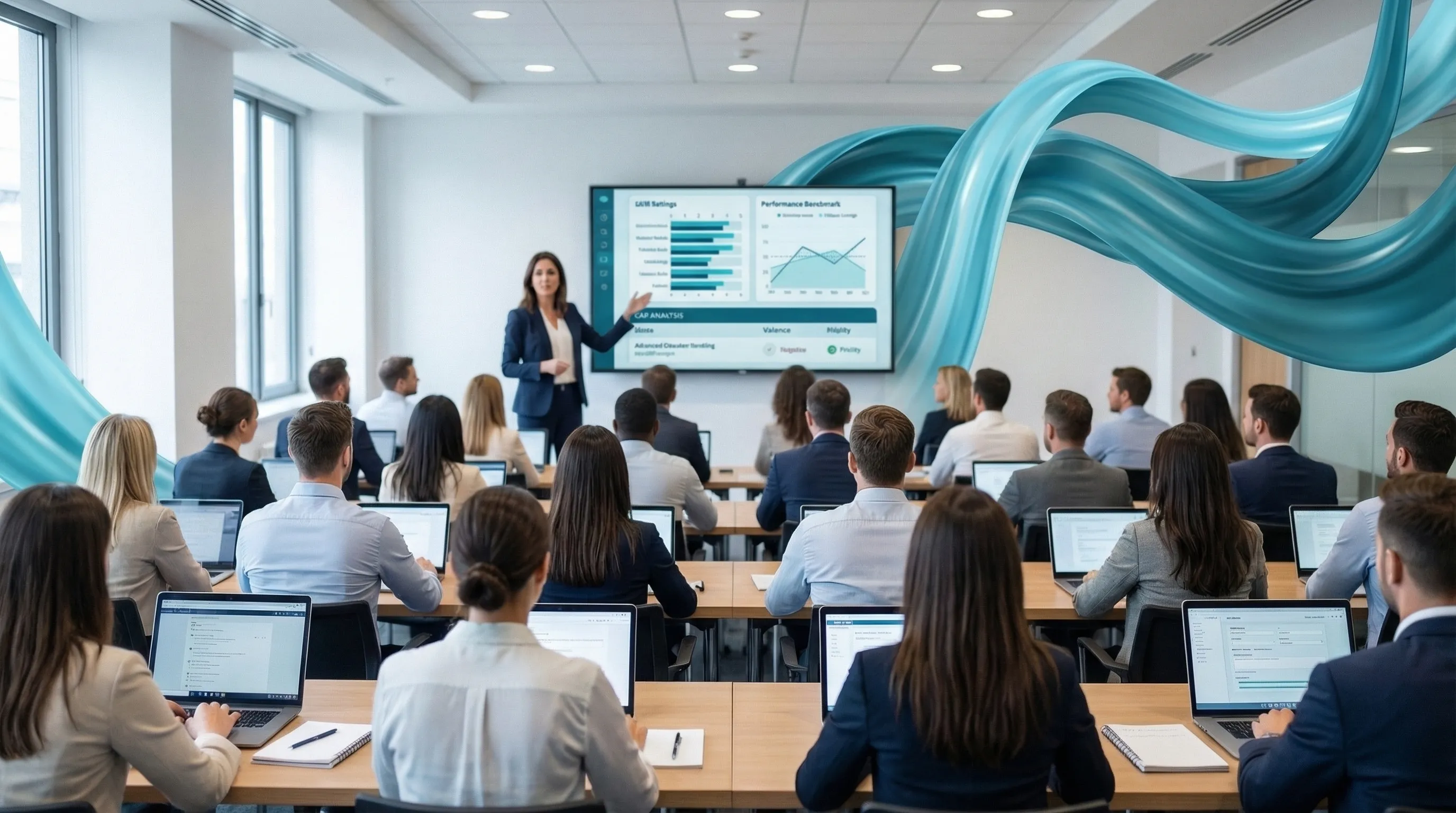 Sales trainer leading a classroom of sales reps